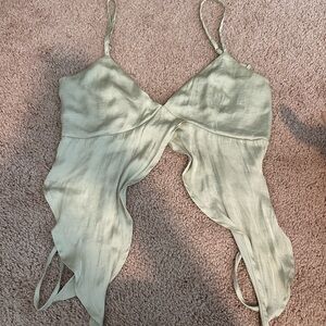 Le Lis Sage Green ruffle tie Crop Top